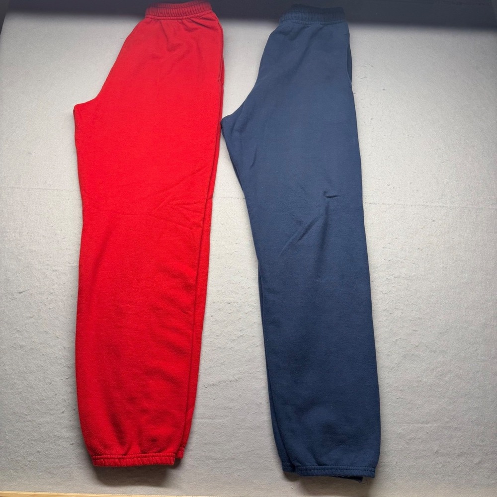 Athletic Works Sweatpants Mens M Red Navy Blue Joggers Fleece Lot of 2 Pack